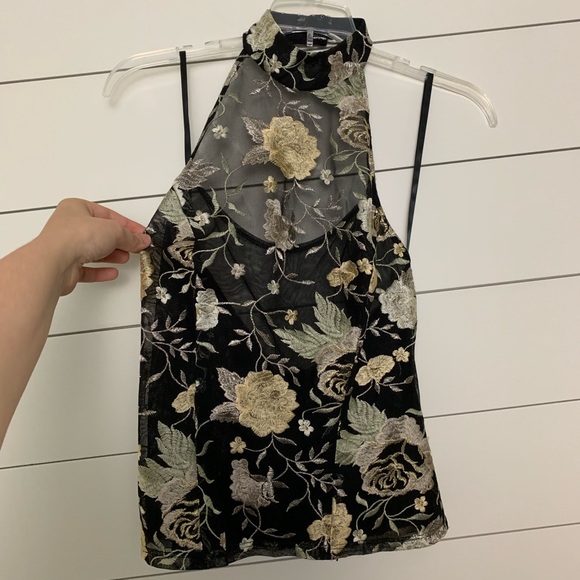 Cache black sheer floral embroidered halter top - Picture 2 of 7